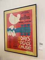 Full frontal view of framed poster on wall showing design and colors