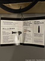 Information sheet describing included items in CHI Life Is Gold bag: hairstyling iron, pro dryer, and black seed dry oil with benefits and features.