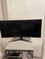 Front view of curved monitor on stand