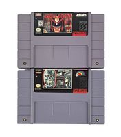 Front view of two Super Nintendo cartridges showing label art for Judge Dredd and Terminator 2
