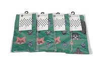 Four pairs of green animal design socks from Voyage brand, sealed in original packaging.