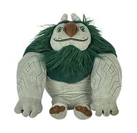 Front view of the large Dreamworld Troll Hunters plush toy with green fur, large nose, and detailed arms.