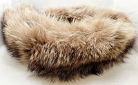 Close-up photo showing the rich natural brown and beige tones of fox fur with long guard hairs and soft underfur.