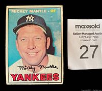 Front of Mickey Mantle card with MaxSold tag