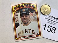 Front of 1972 OPC baseball card featuring Willie Mays, showing player portrait, team name 'Giants' in block letters, and player name.