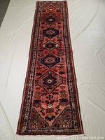 Full length view on white backdrop showing overall pattern and border