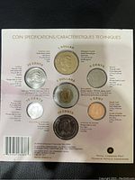 Back of package showing technical coin specifications including size and weight of each coin.