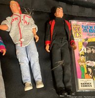 Photo of the dolls in gray hoodie and black jacket with comic books