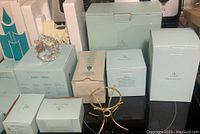 Partylite candle holders in original pastel blue/white boxes with logo