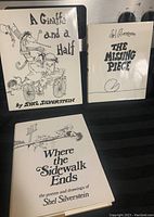 All three books by Shel Silverstein shown together: A Giraffe and a Half, The Missing Piece, and Where the Sidewalk Ends.