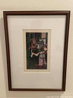 Full view of the framed lithograph showing cubist still life scene