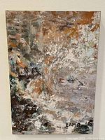 Full view of the original abstract painting showing the entire 14x20 canvas with varied colors and textures.