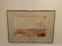 Framed original watercolor artwork with Native American figures and landscape in earth tones