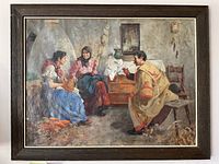 Full view of framed oil painting showing composition and frame