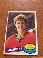 Front photo of Rod Langway rookie hockey card showing a portrait of the player in a red Canadiens jersey with card number 344 and name.
