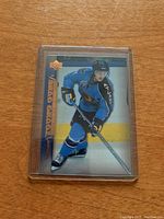 Front view of 2007/08 Upper Deck Young Stars Tobias Enstrom rookie hockey card in protective casing.