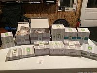 Wide shot of all boxed Scentsy warmers and wax bars on table