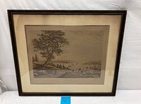 Front view of framed engraving 'New York in 1834' showing overall condition and composition
