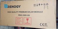 Cardboard box labeled Renogy High Quality Premium Solar Module RNG-100D-SS