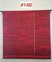 Full view of three-panel wall hanging with lot number sign above