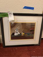 Framed production cel showing Bugs Bunny and Tweety at bar