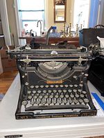 Front view showing Underwood branding and full keyboard layout with keys and typebars.