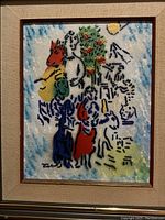 Overall view of framed enamel on copper painting