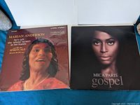 Front covers of two gospel vinyl LP albums: Marian Anderson and Mica Paris.