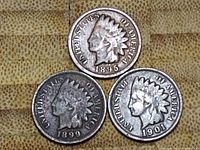 Obverse view showing the Native American head and dates 1895, 1899, and 1901.