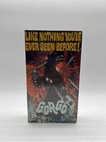 Front of sealed Gorgo VHS tape box showing monster and large yellow text