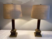 Full view of both lamps with shades illuminated