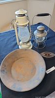 White antique lantern, metal and glass, with handle