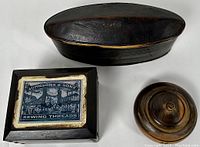 Rectangular box with Johnsons & Sons Sewing Threads label and oval box shown