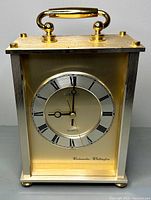 Front view of the Seiko mantel clock showing dial with Roman numerals and Westminster-Whittington text.