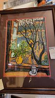 Overall view of framed gouache painting showing composition and framing