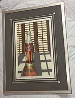 Framed limited edition print by Bruce Herchenrader titled 'Mike's Bottle' featuring a Coca-Cola bottle with shadows and reflections, matted and behind glass.