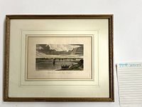 Full view of the framed vintage riverside print with visible detailing on the frame and artwork.