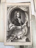 Loose engraved portrait of a 17th-century gentleman in ornate cartouche