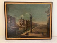 Framed print full view showing canal scene in wood frame with gold trim