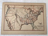 United States map with detailed state borders and natural features, printed in antique style on paper, measuring 17x24 inches.