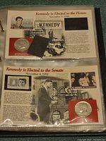 Two uncirculated 1967 Kennedy half dollar coins mounted on commemorative cards with historical captions and stamped postmark designs.