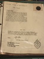 Certificate and typed historical information about the Admiral Gardner shipwreck and details on the coins recovered in 1985.