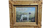 Framed oil painting showing the entire artwork and ornate gold wood frame.
