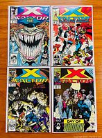 Four X-Factor comic issues (#30, #32, #42, #70) arranged in two rows, showing vibrant cover art and title logos.