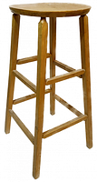 Single solid wood kitchen bar stool from the 1960s, round seat, four legs with stretchers.