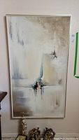 Full front view of the framed signed abstract oil painting by T. Girard showing composition and signature.