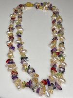 Full view of the double-row multigemmstone and freshwater pearl necklace