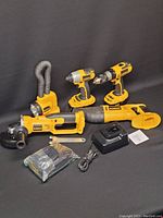 All tools and accessories arranged on black background