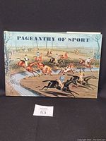 Front cover of the oversized book "Pageantry of Sport" showing a colorful illustration of a horse riding event.