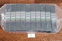 All ten Fujifilm Betacam SP tapes in original shrink-wrap showing front labels with model M321SP, 30 meters, Betacam SP, and metal tape markings.